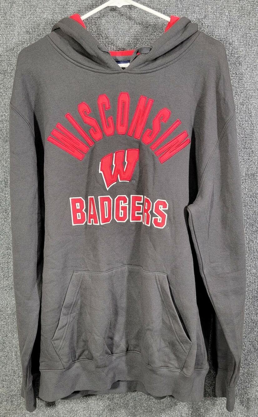 University of Wisconsin Badgers Sweatshirt Men's Large Gray Long Sleeve Hoodie